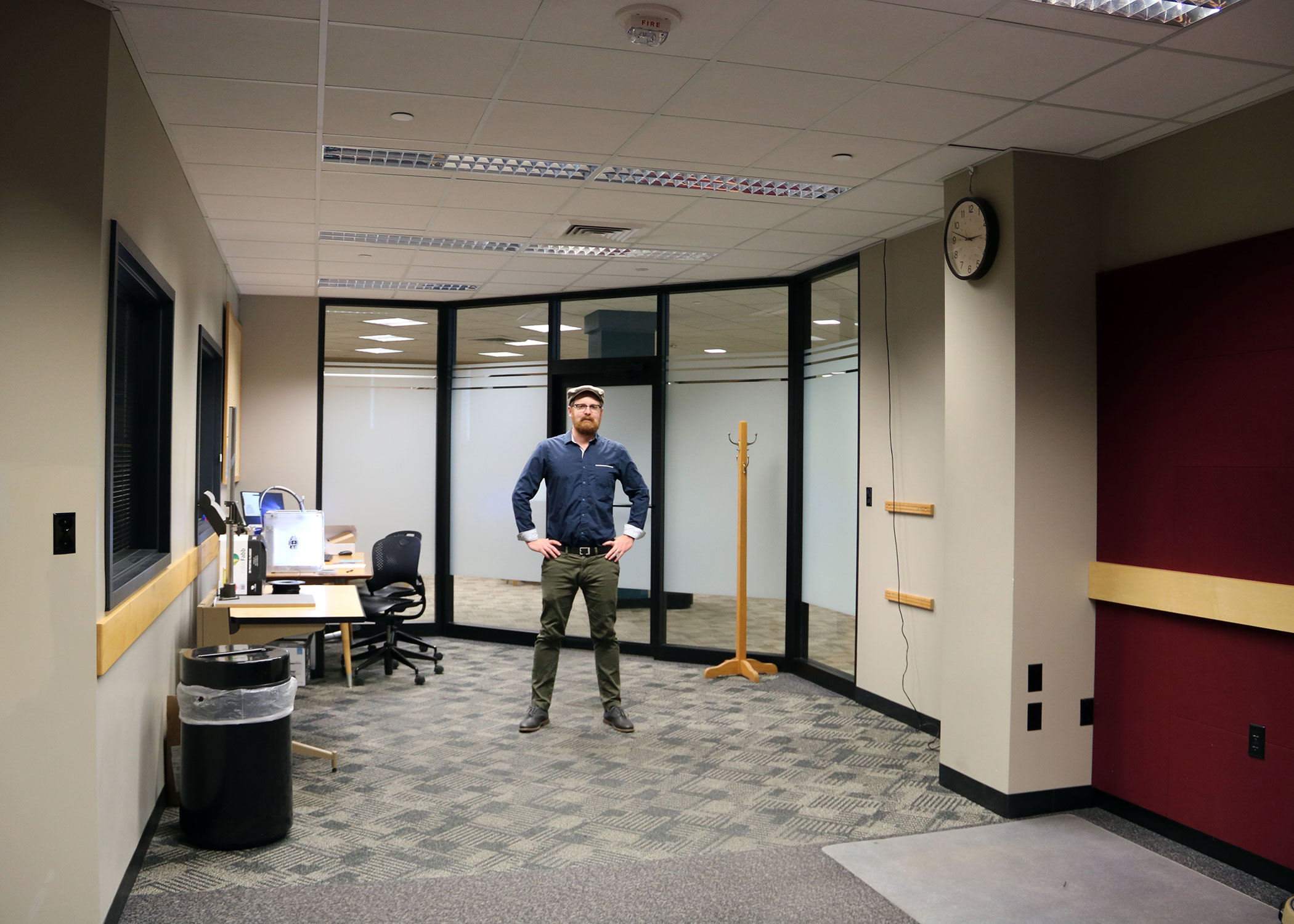 Assistant Professor Matt Hannah in the developing DH Studio,located on the first floor of HSSE Library.