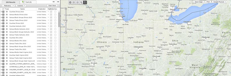Screenshot of the geospatial data portal